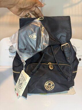 Valentino Orlandi Black Nylon Backpack NWT Gold Hardware Mini